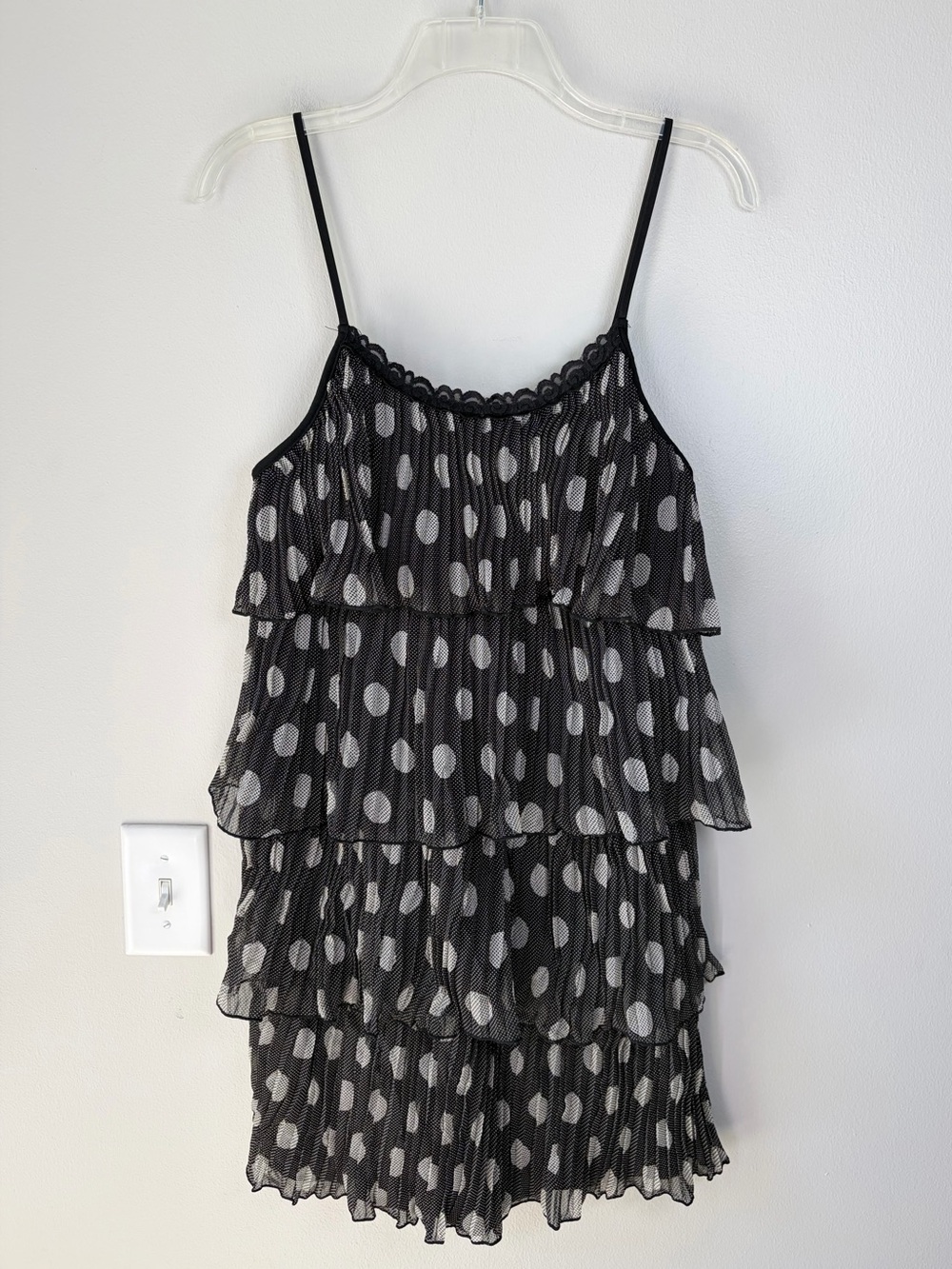 Vintage Rachael & Chloe Polka Dot Plisse Ruffle Tiered Mini Dress